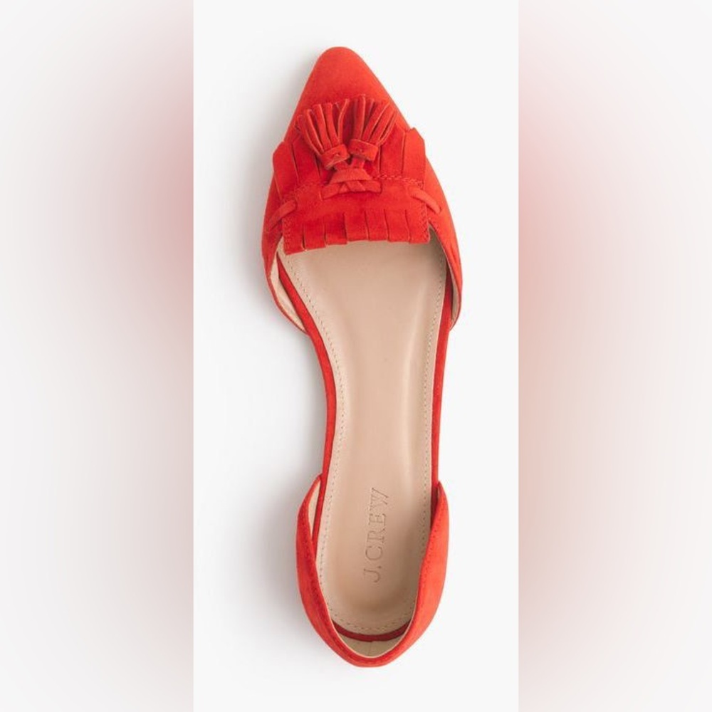 J. Crew D’Orsay Loafers Flats Red Leather Suede Pointy Toe Kiltie Tassel
